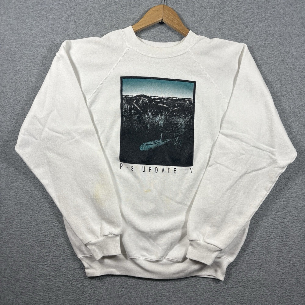 VTG P-3 Update IV Submarine Whales Crewneck Sweatshirt White Hanes XL Military